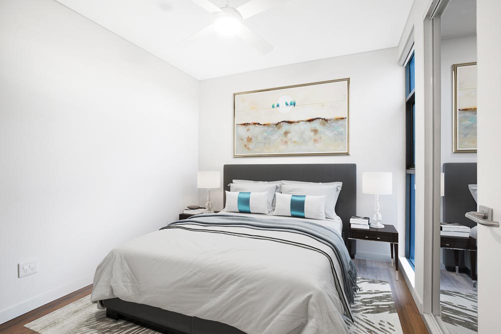 Indoor main bedroom of a unit with display furnishing