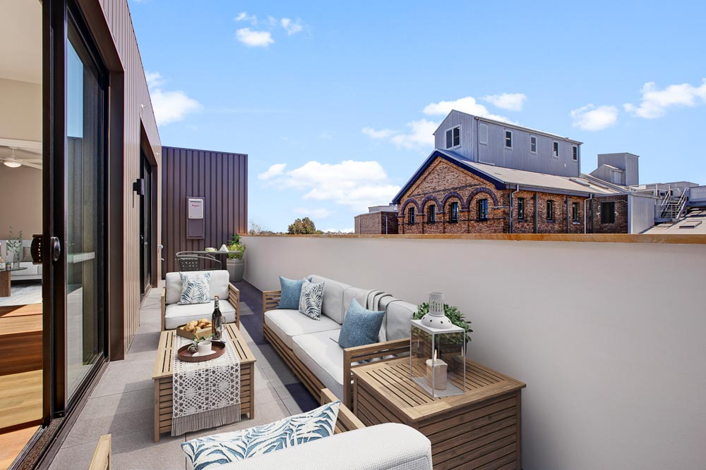 Balcony of display furnished unit with spacious balcony