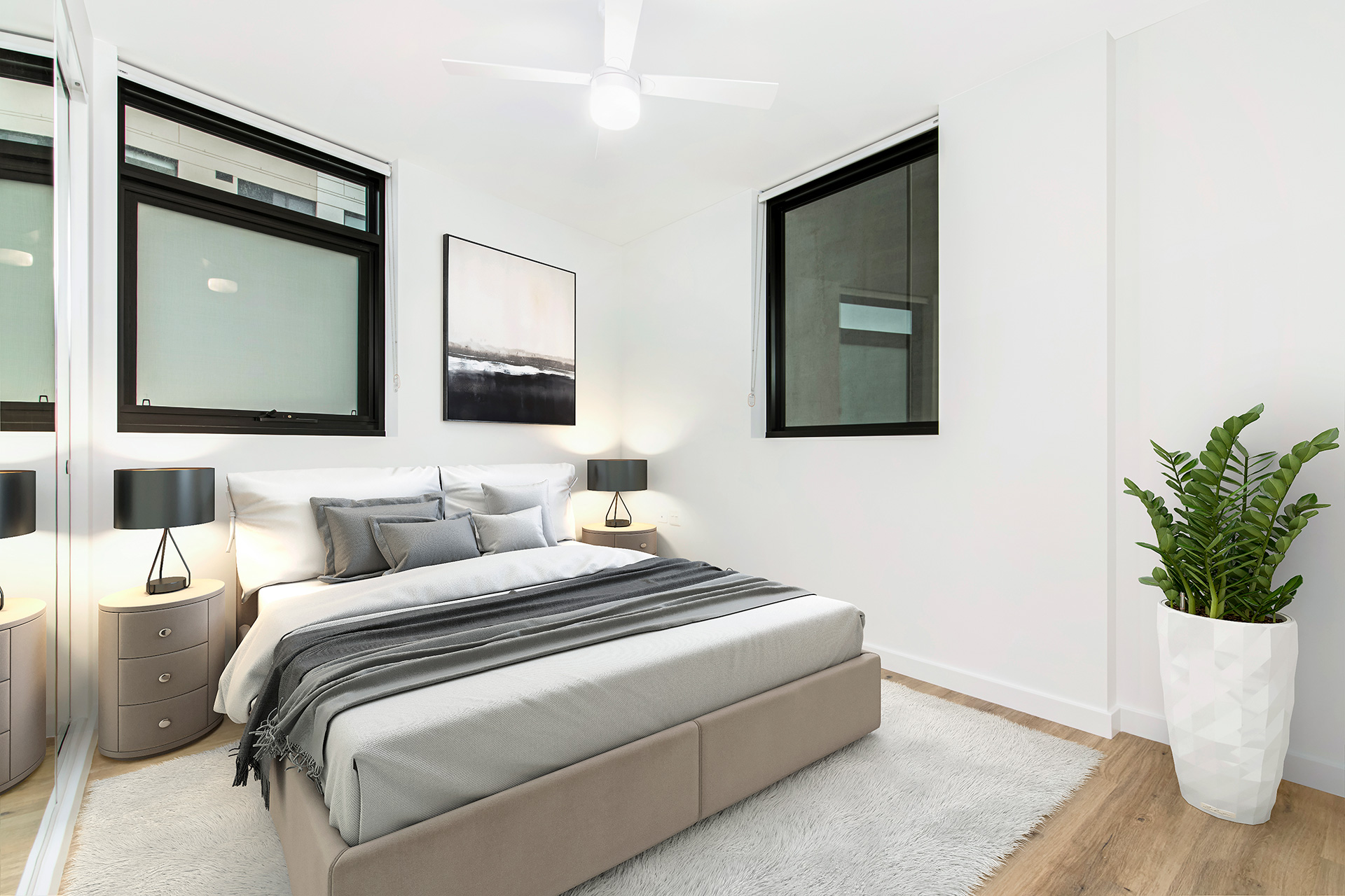 Bedroom of display-furnished unit