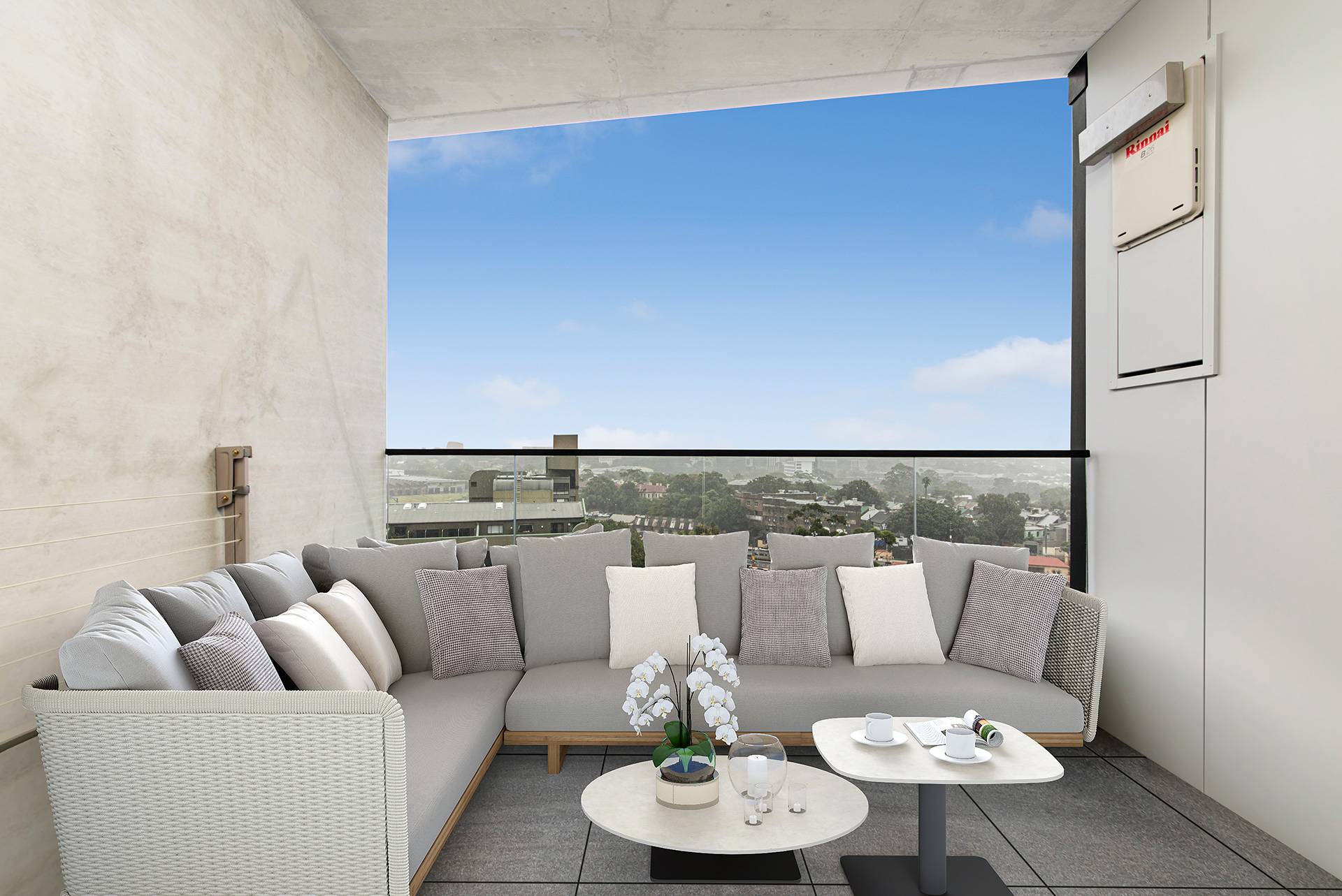 View from the balcony of display furnished unit towards the city