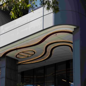 Artwork "The Way Home" by the late Joe Hurst spans across the ceiling of the outdoor entryway to 11 Gibbons Street.